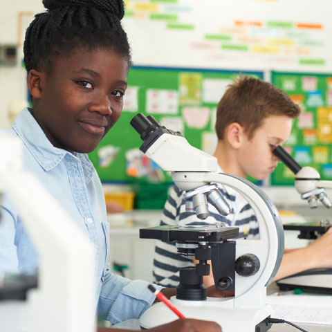 Élèves en classe de sciences.